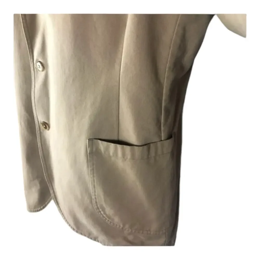 Barn coat stand collar patch elbow Khaki Lands' End 100% cotton 44 R